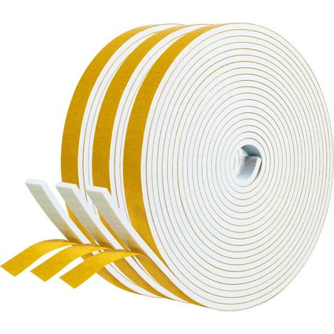Sello adhesivo Puerta entrada Ventana 3 rollos 12mm x 3mm x 5m Sello aislante de espuma de goma Sello a prueba de golpes Protección contra corrientes de aire Manija de pared de muebles - Película de e (1/5)