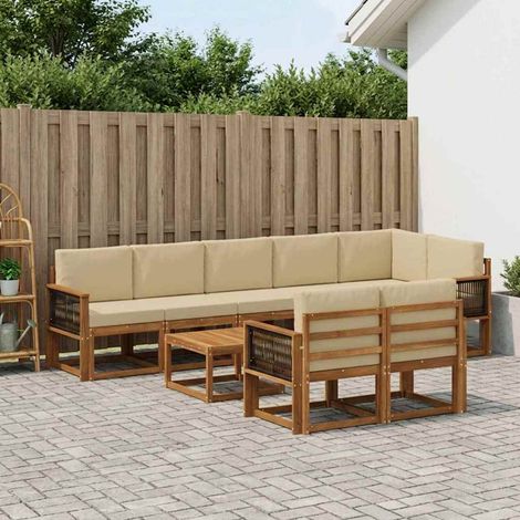 vidaXL Outdoor-Sofagarnitur 9 Stk. Natur und Beige Polyester (1/5)