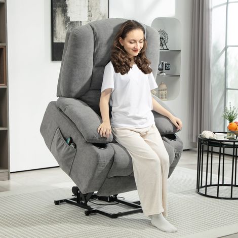 Sillón relax elevador 97x90x102 cm gris oscuro en poliéster con masaje, calor y reclinación eléctrica (1/4)