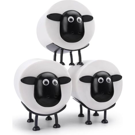 Lot de 3 porte-rouleaux de papier toilette avec motif mouton - Porte-rouleau de papier toilette amusant sur pied - Imprimé en 3D - Noir - Rangement hilarant pour rouleau de papier de soie (1/5)