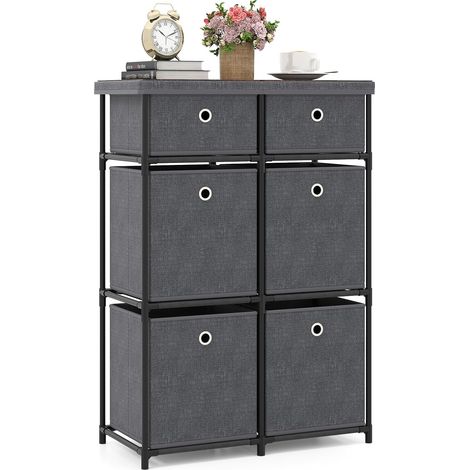 GOPLUS Commode avec 6/9 Tiroirs Pliables, Tour de Rangement avec Bacs en Tissu à Tirer Facilement & Cadre en Métal, pour Chambre à Coucher, Entrée, Salon (6 Tiroirs,Gris) (1/5)
