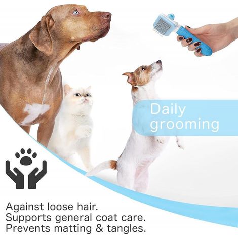 Brosse autonettoyante pour animaux de compagnie pour cheveux longs et courts, toilettage doux pour animaux de compagnie, soin du pelage pour chats, chiens et autres bleu (1/3)