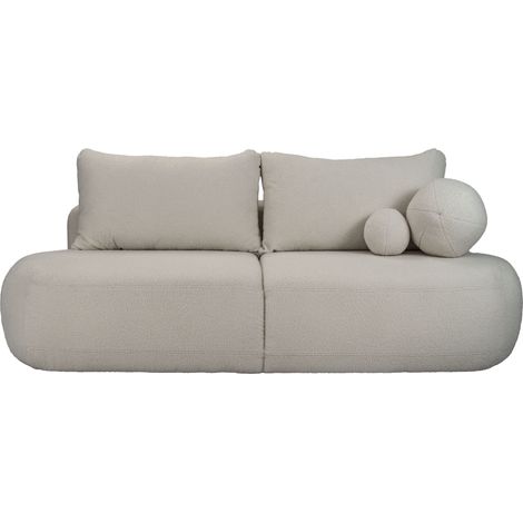 Schlafsofa mit Bettkasten – 3-Sitzer Sofa Couch mit Schlaffunktion – Skandinavische Polstercouch mit Rücken- und Dekokissen für Wohnzimmer – Weicher Boucle in Grau
