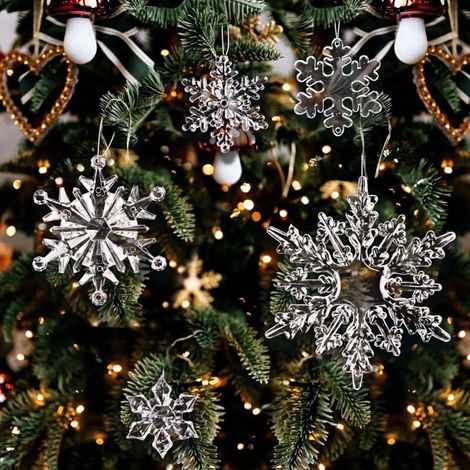 40 Pieces Clear Acrylic Snowflakes, 5 Sizes, Christmas Pendant Ornaments, Hanging Decorations for Christmas Trees, Christmas Tree Accessories (1/5)