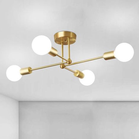 Lustre Vintage, Plafonnier Industriel 4 Lumières, Plafonniers En Fer, Forme Diy, Base E27, Lumière Blanche (Avec Ampoule) (1/3)