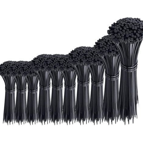 Lot de 1000 attaches de câble noires attaches de câble en plastique lourd attaches de câble en nylon Rilsan assortiment d'attaches à glissière 100/150/200/250/300 mm longueur 3/4 mm largeur (1/3)