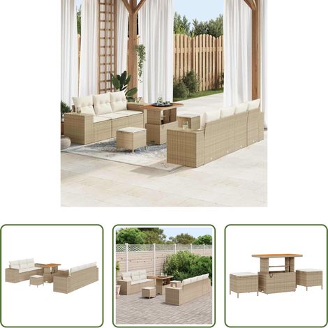 Canapé modulaire -  Ensemble de canapé de jardin 10 pcs Beige polyrotin (1/5)