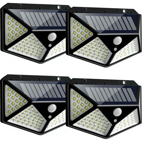 Lampes solaires d'extérieur [100 LED / 3 modes de fonctionnement], lampes de sécurité solaires avec détecteur de mouvement, sans fil, étanches IP65, pour jardin, clôture, terrasse, garage