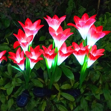 Lampe solaire LED sept couleurs en forme de lys (3 pièces) - idéale pour éclairer les cours et les pelouses de jardin. (1/2)