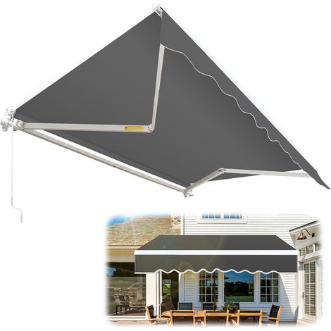 Wolketon Tenda da sole in alluminio Tenda da sole a braccio articolato Tenda da sole Protezione solare Balcone 350 x 300 cm  Grigio