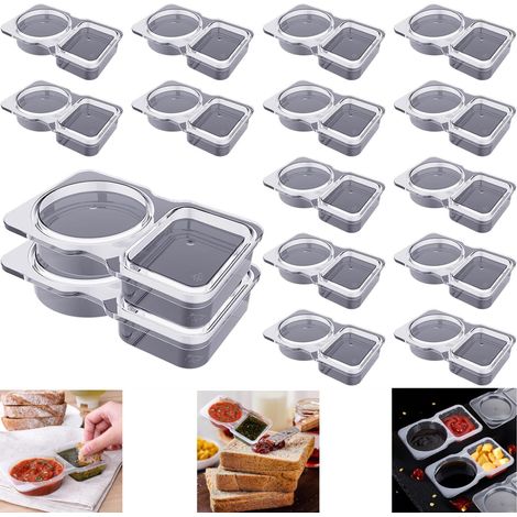Reusable on the Go Snack Containers, Contenants Plastique avec 2 compartiments, Petits récipients à condiments Boîte à condiments à compartiments Double Compartment Condiment Container (16) (1/5)