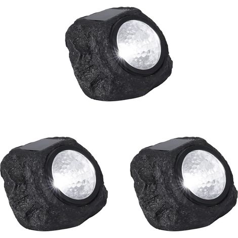 (Lot de 3)Velamp Lampe Solaire LED avec Design en Forme de Pierre, Pierre Solaire LED. En Plastique. Lumière pour Jardin, Terrasse, Allées, Balcons (1/5)