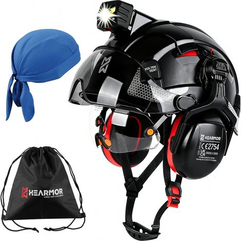 Industrial Safety Helmet CE EN397 Certified with LED Headlamp + Visor and Hearing Protection For Forestry, Construction Work and Climbing Helmet (1/5)