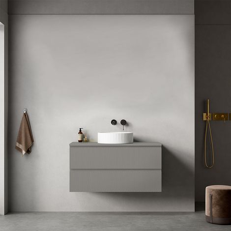 Mobile bagno sospeso cannettato 100 cm Grigio Londra per Lavabo d'appoggio Senza Specchio - Fiji Paint Top Canneté (1/4)