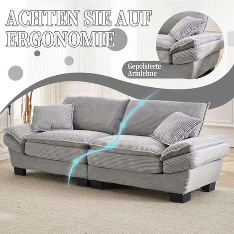 Canapé 2 places contemporain, matelas garni de plumes, design minimaliste et confortable. Idéal salon, chambre ou bureau, spacieux avec coussin unique, teinte gris clair. (1/5)