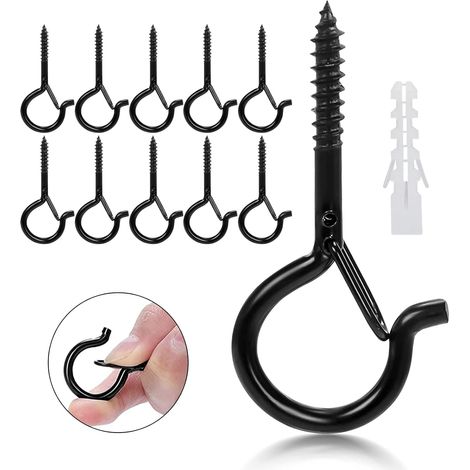 （4mm）Lot de 10 Crochets à Vis, Crochets de Plafond Q Hanger avec Boucle De Sécurité, Crochets Muraux pour Extérieur, Jardin, Plantes, Mangeoires à Oiseaux, Lanternes, Décoration de Fête