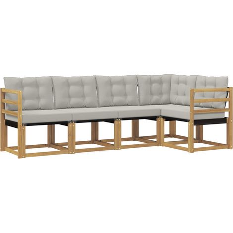 Ensemble Canapé de Jardin Modulaire Bois d'Acacia Massif Blanc et Gris Clair 5 Pièces (1/5)