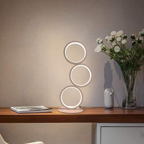 GBLY LED Lampe de table Tactile Dimmable Lampe de chevet moderne Anneau blanc Blanc chaud 3000K Aluminium avec interrupteur/prise pour chambre salon bureau 38cm