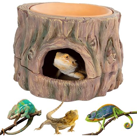 Cachette 3-en-1 en Résine pour Reptiles avec Bol de Nourriture et Bassin d'Humidification Grotte et Abreuvoir pour Lézards Python Tortues et Geckos Décoration de Vivarium (1/5)