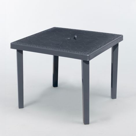 Grand Soleil – Table bar carrée 90x90 en polyrotin – Résistante aux UV – Trou central pour parapluie – Pour espaces extérieurs conviviaux