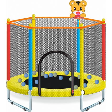 Kindertrampolin 150 cm mit Sicherheitsnetz und Basketballring bis 204 kg – Trampolin – Indoor-Outdoor (1/4)