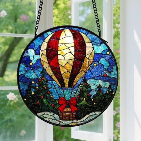 9cm Suspension en vitrail, attrape-soleil minimaliste en verre, décoration porte fenêtre, cadeau Noël, Anniversaire pour professeur, élève, maman (1/5)