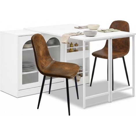 FurnitureR MDF Essgruppe 3-teilig mit Klapptisch und 2 Stühlen Kompakter MDF-Klapptisch mit Stauraum und 2 braunen Kunstwildlederstühlen für kleine Räume (1/5)