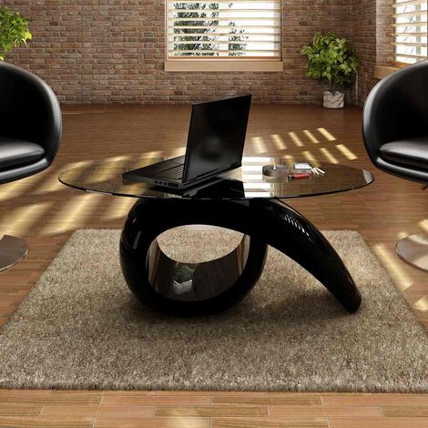 Teenpull – Couchtisch mit ovaler Glasplatte Hochglanz Schwarz (1/4)