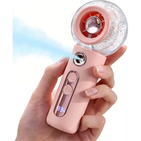 Mini ventilateur brumisateur portable rechargeable avec brume, 4 vitesses Turbo Puissant ventilateur de refroidissement avec réservoir d'eau pour voyage, maison, bureau, extérieur, camping (1/5)