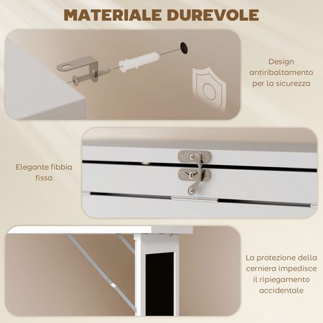 Bureau informatique pliant avec 9 étagères de rangement, structure en métal et bois, blanc, 98x51x153 cm (1/5)