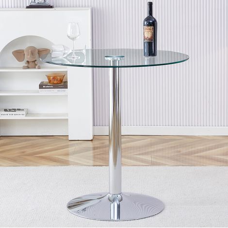 MEUBLIV Hoher runder Tisch 89 cm transparent/silber – Glasplatte, Montage erforderlich (1/5)