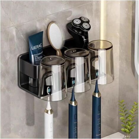 Porte brosse à dents électrique mural auto-adhésif – Aluminium résistant à la rouille – Dimensions 20x80x7,5 cm – Rangement pour 1-3 personnes (1/5)