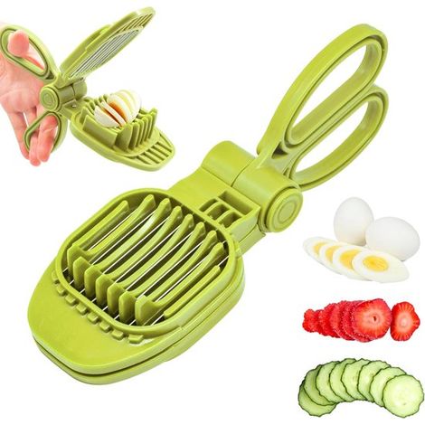 Cortador de frutas manual, 1 pieza, Cortador multifuncional, Cortador de uvas, Cortador de frutas blandas, fresas, kiwis y calabacines, Verde (1/5)