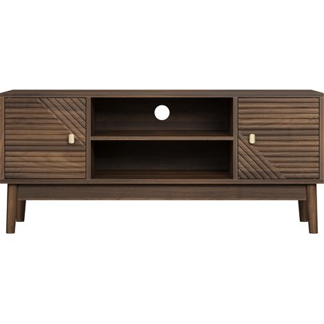 Mueble TV de 110 cm estilo Mid-Century en MDF color nogal con almacenamiento (1/5)