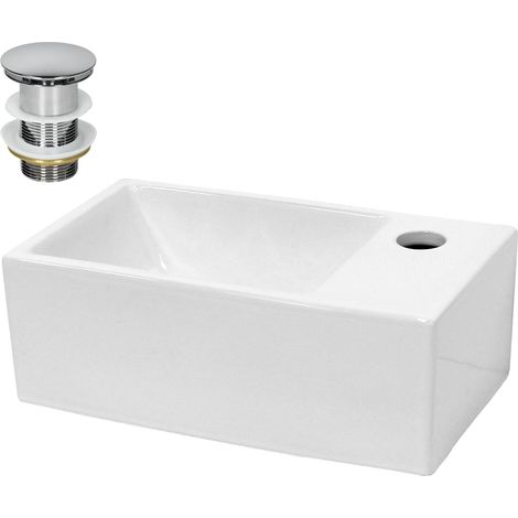 ECD Germany Waschbecken Waschtisch Keramik Weiß 350x205x125 mm Eckig, inkl. Ablaufgarnitur, Hahnloch rechts, Aufsatzbecken Aufsatzwaschbecken Handwaschbecken Aufsatzwaschtisch Waschschale Waschplatz