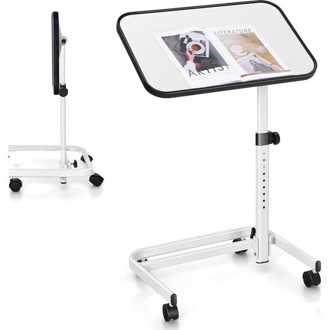 COSTWAY Table de Lit avec roulettes Verrouillables, Table Roulante pour Lit Réglable en Hauteur,Rangement Pliable, Plateau Inclinable 180°, Table pour Lit Médicalisé, Charge 20kg (1/5)