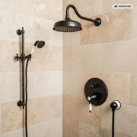 Système de douche encastré PaulGurkes avec robinet noir, ensemble nostalgique (1/5)