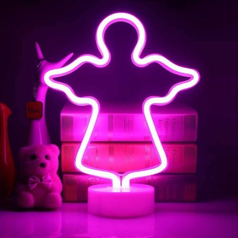 Lampe de nuit ange LED néon avec base, lumières LED néon à Pôles ou USB, décoration pour Noël, anniversaire, salon, chambre à coucher, enfants-Fei Yu (1/5)
