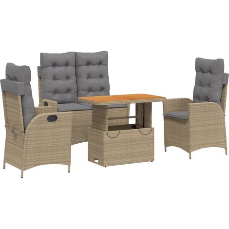 Ensemble à manger de jardin coussins 4 pcs beige résine tressée (1/5)