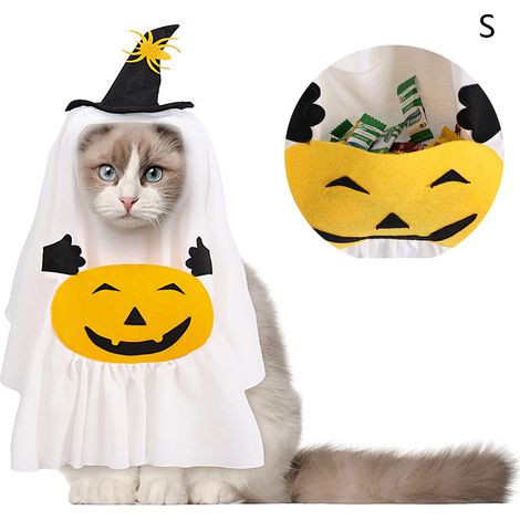 Ensemble de déguisement amusant pour chien, costume de fantôme citrouille créatif et personnalisé pour Halloween (S) (1/3)