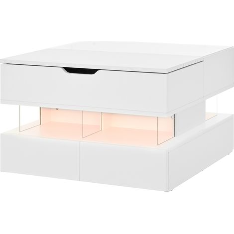 Table basse réglable en hauteur pour le salon avec éclairage 16 couleurs, plateau en verre et supports en acrylique. (1/5)
