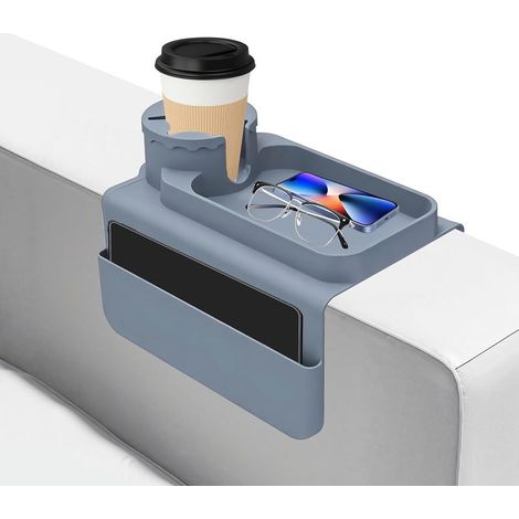 Accoudoir de canapé avec porte gobelet, accoudoir de canapé en silicone avec deux poches latérales et support de téléphone, organiseur de canapé pour (1/5)