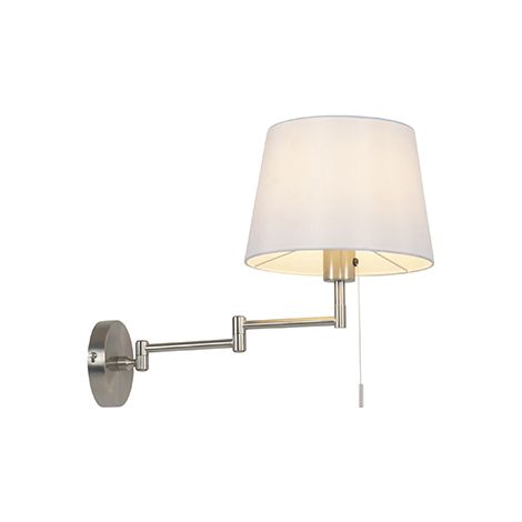 QAZQA Applique con braccio girevole ladas - Moderno - Tessuto,Acciaio - Bianco/Acciaio - Tondo Max. 1 x Watt
