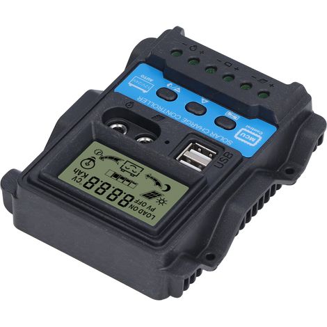 Contrôleur de charge solaire avec écran LCD, double sortie USB 5V, régulateur de charge PWM 30A 390W (12V) 780W (24V) (1/5)