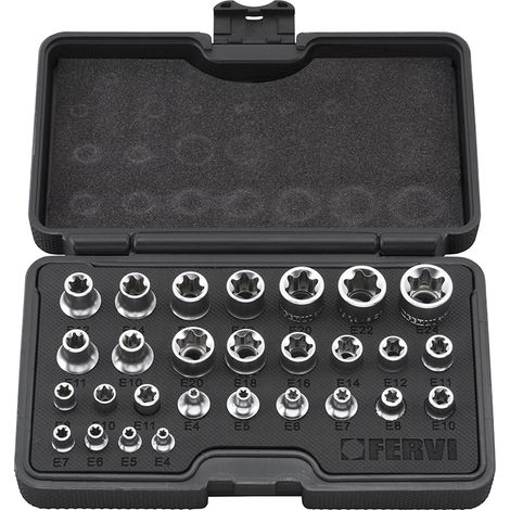 STECKSCHLÜSSEL-SATZ NUSS KASTEN TORX NÜSSE 28 TLG 1/4" 3/8" 1/2" FERVI 0195