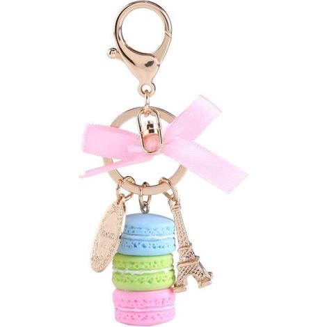Porte-clés en forme de tour de macarons, en alliage coloré et mignon, pouvant servir de porte-clés, de pendentif pour sac, d'ornement pour voiture, etc. (violet) (1/5)