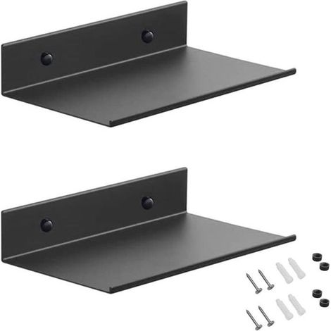 Support Mural Metal - 2 pieces - Etagere flottante noire 20cm - Pour cadre photo bibelots (1/4)