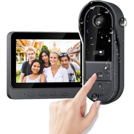 1 Sonnette Sans Fil, Caméra 1080P, Écran IPS 4.3, Angle 170°, Extérieur IP67, Maison (1/5)