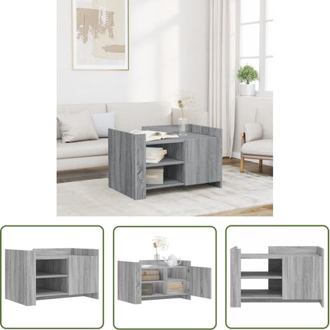 The Living Store Table basse sonoma gris 80x50x50 cm Bois d'ingénierie - Table Basse - Meuble Salon - Table D'appoint - Table Design - Table Ronde (1/5)