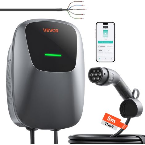 Borne Recharge Véhicule Électrique 11 kW 5 m Chargeur Triphasé Type 2 pour Voiture Électrique Hybride Rechargeable, Domestique 400 V CA Courant 16 A, Contrôle Intelligent APP, Voyant LED, IP65 (1/5)